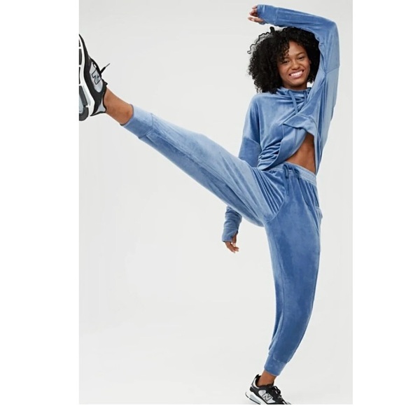 aerie Pants - Aerie Offline Velvet Velour Jogger & Hoodie Set Blue Large
